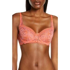 Skarlett Blue 'Minx' Unlined Lace Demi Underwire Bra Coral Size 32C 0491